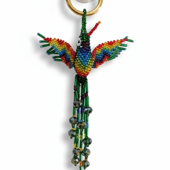 Hummingbird Pendant Bag Charm – Handmade Beaded Keychain Key Ring Ornament Gift - Picture 2 of 4